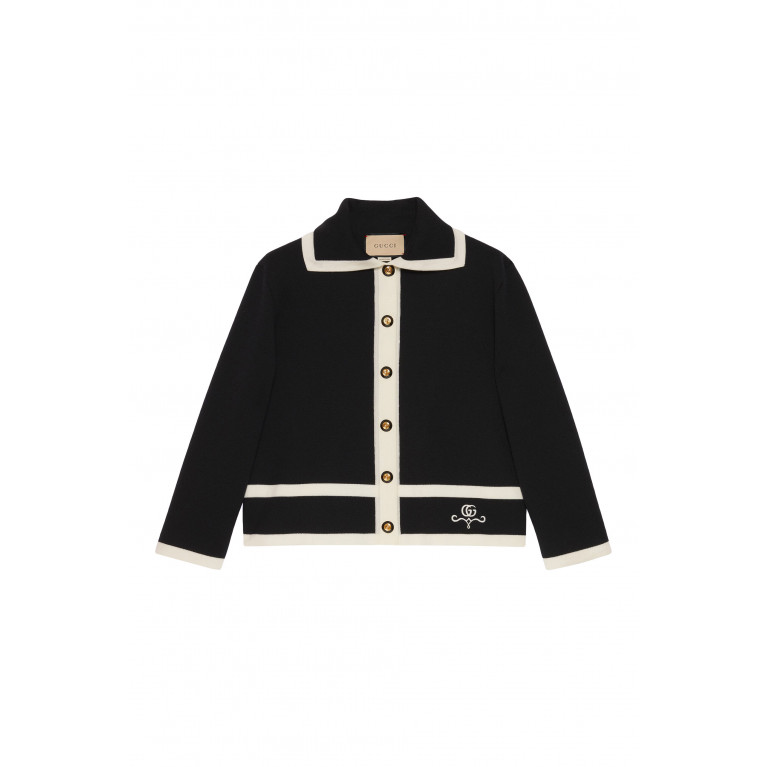 Gucci- Wool GG Piquet Jacquard Polo Shirt Black