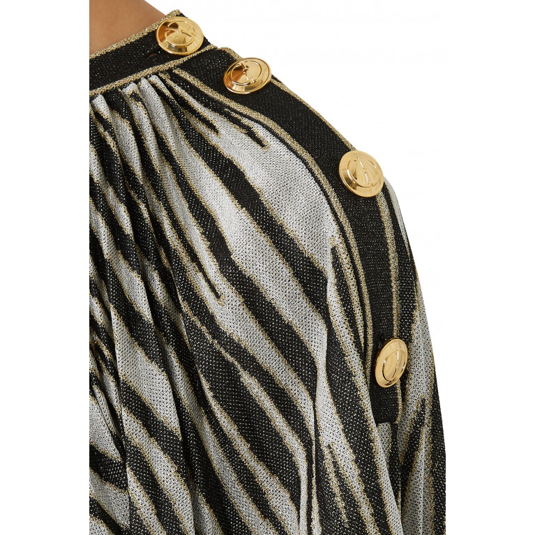 Gucci- Pleated Lamé Tiger Print Dress Multicolor