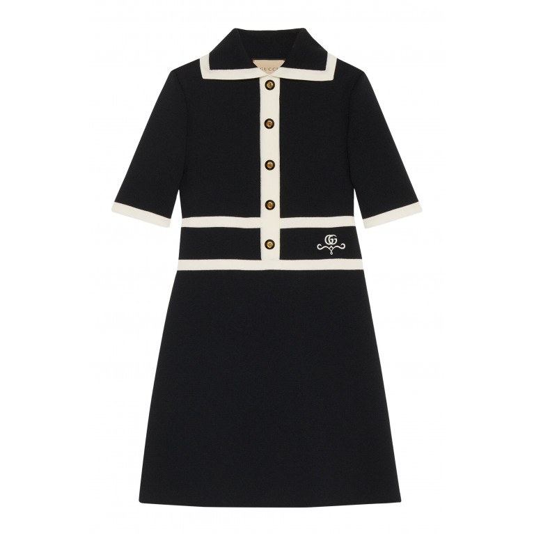Gucci- GG Piquet Jacquard Polo Dress Black