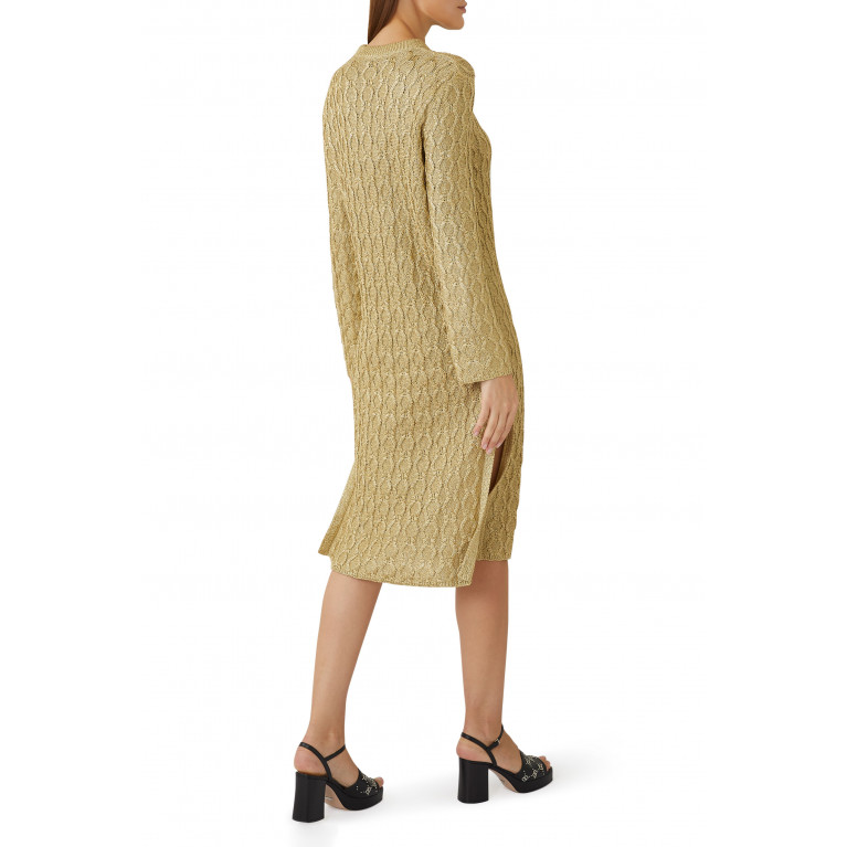 Gucci- Chunky Cable Knit Viscose Dress Gold