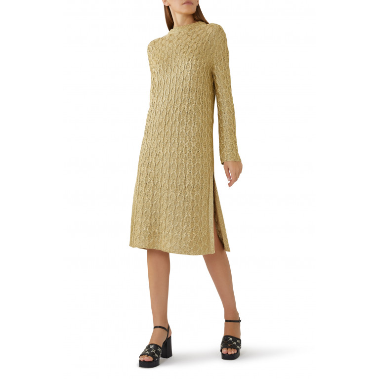 Gucci- Chunky Cable Knit Viscose Dress Gold