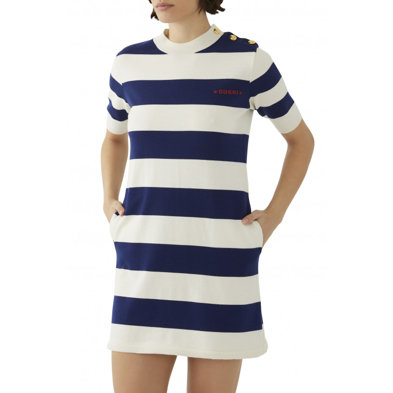 Gucci- Striped Wool Dress Navy/White