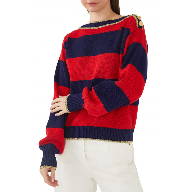 Gucci- Striped Cotton Sweater Red/Navy