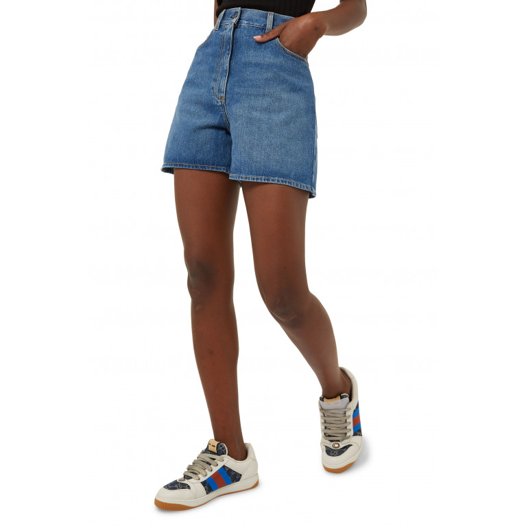 Gucci- Denim Shorts with Horsebit Details Blue