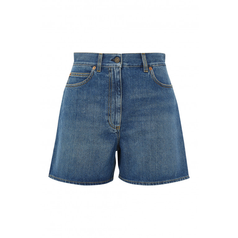 Gucci- Denim Shorts with Horsebit Details Blue