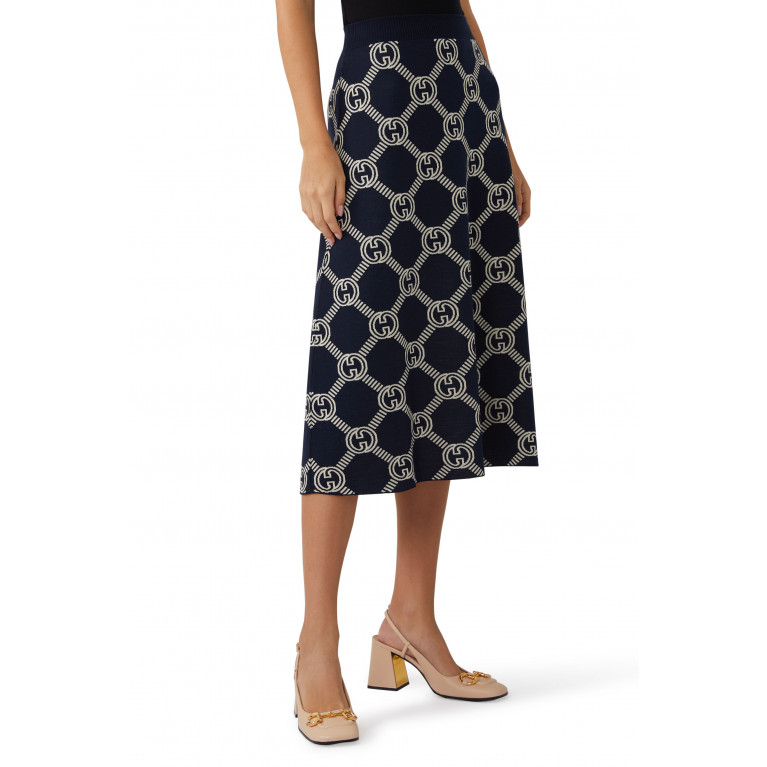 Gucci- Reversible GG Wool Jacquard Skirt Blue