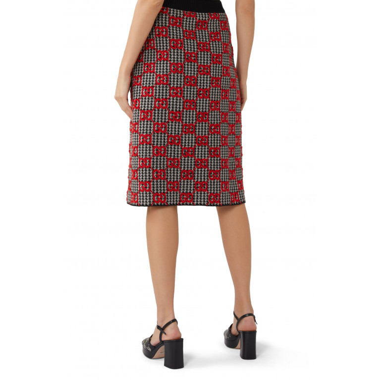 Gucci- GG Wool Houndstooth Skirt Red