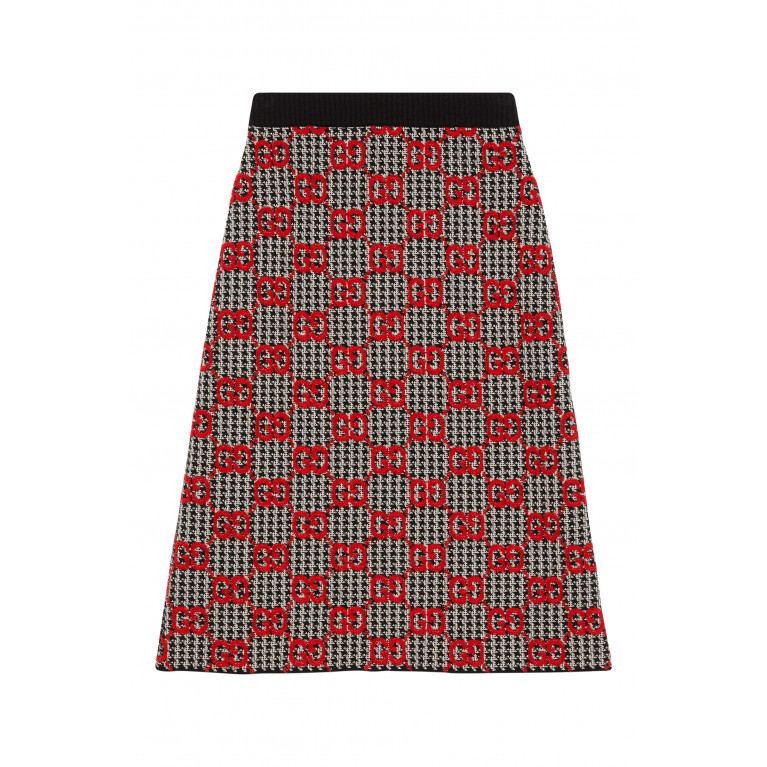 Gucci- GG Wool Houndstooth Skirt Red