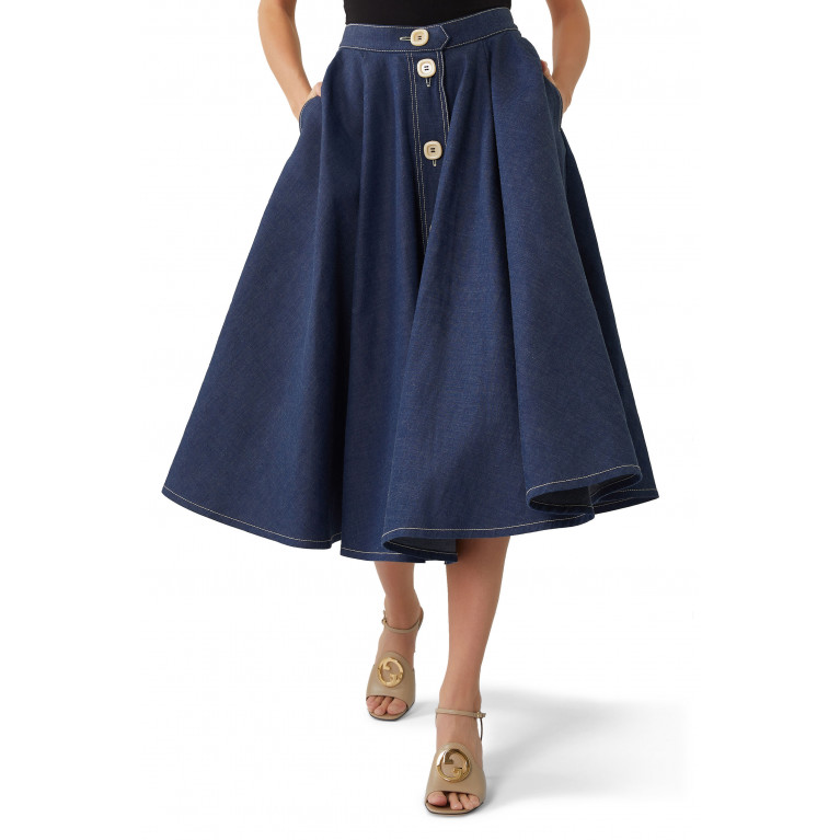 Gucci- Pleated Denim Skirt Blue