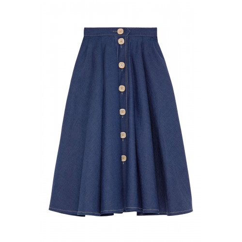 Gucci- Pleated Denim Skirt Blue