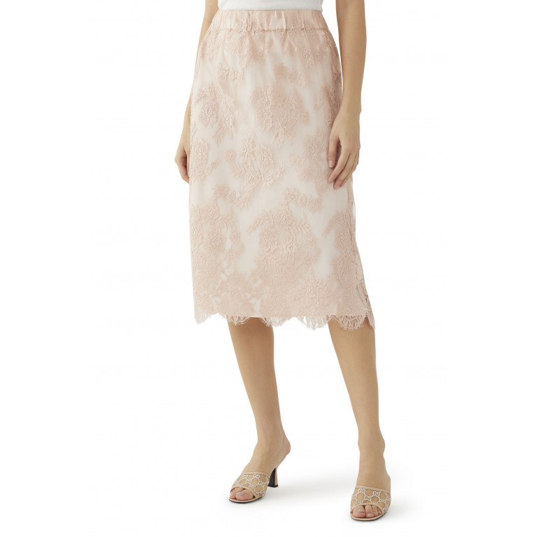 Gucci- Floral Cotton Lace Skirt Pink