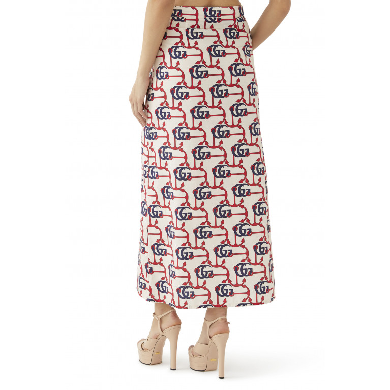 Gucci- Double G Anchor Print Cotton Skirt Ivory/Red