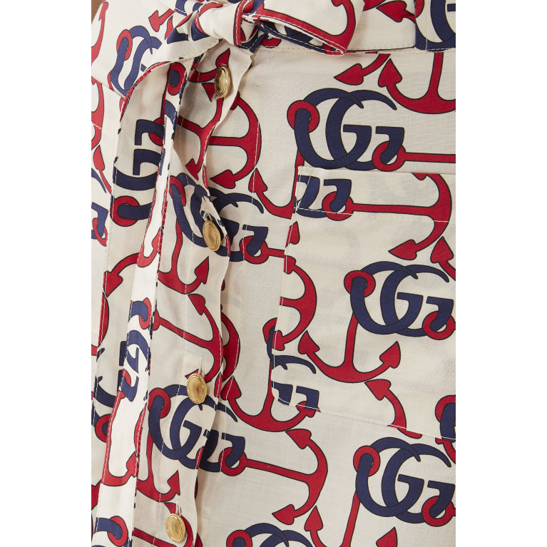 Gucci- Double G Anchor Print Cotton Skirt Ivory/Red