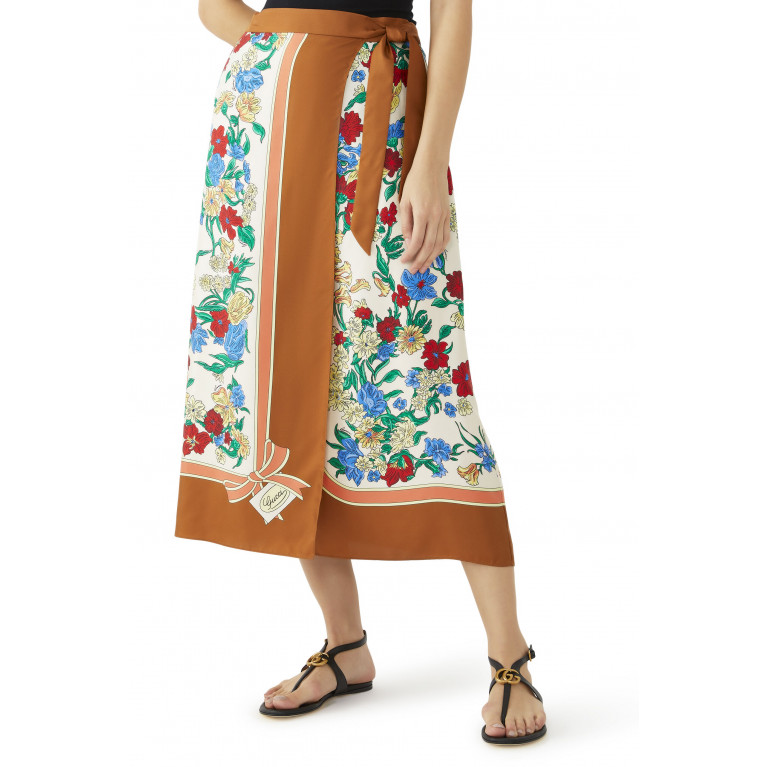 Gucci- Floral-Print Silk Skirt Multicolor