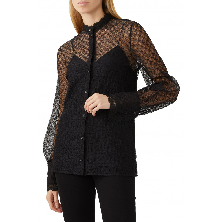 Gucci- GG Lace Puff-Sleeve Shirt Black