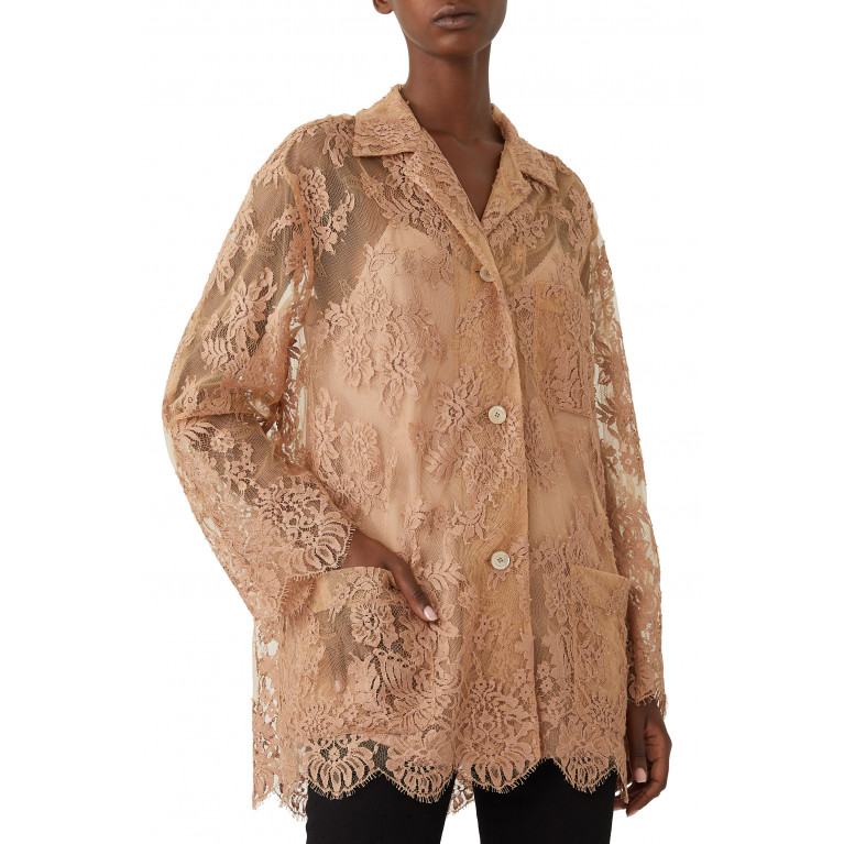 Gucci- Cotton Floral Lace Shirt Brown