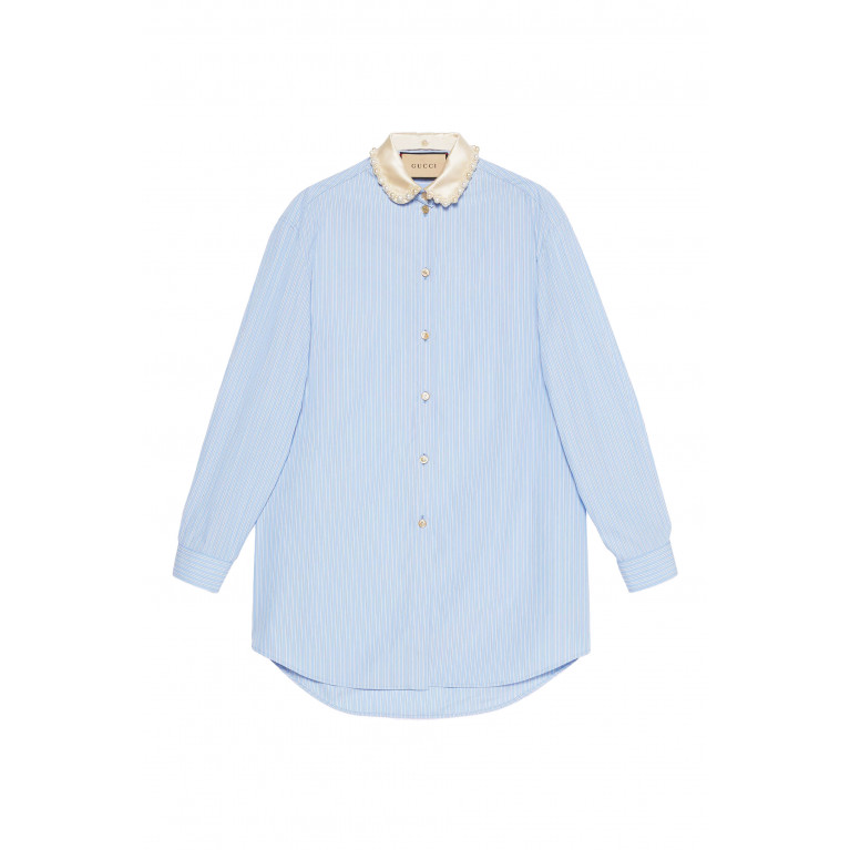 Gucci- Striped Cotton Shirt Light Blue/White