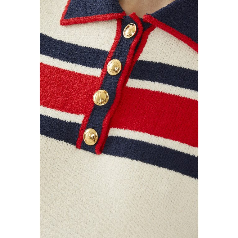 Gucci- Cotton Striped Polo Top Ivory/Red/Blue