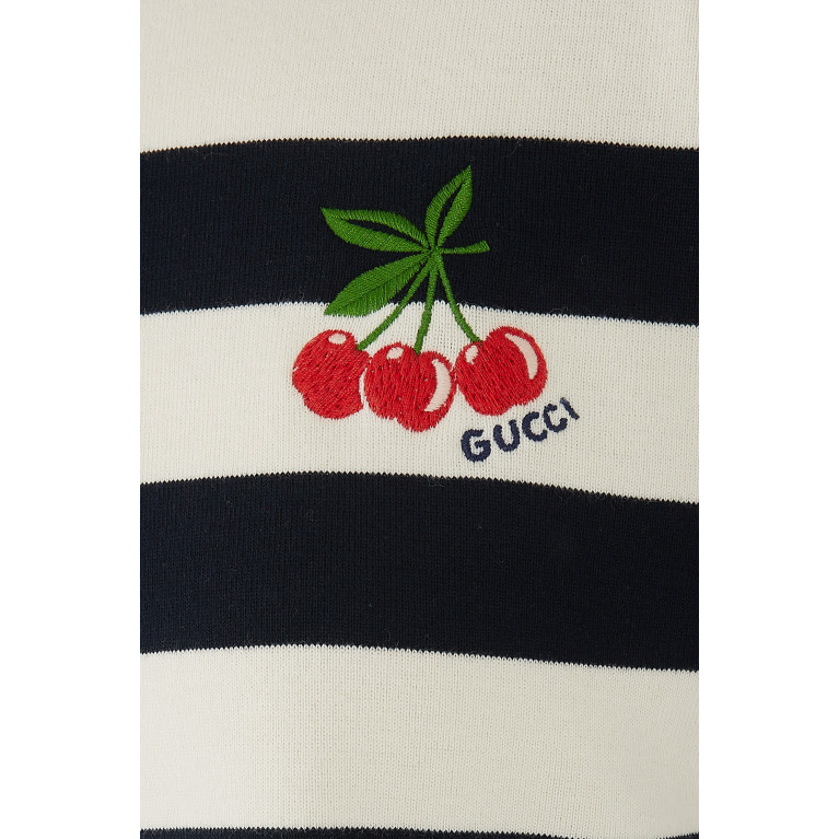 Gucci- Striped Cotton Cropped T-Shirt Navy/White