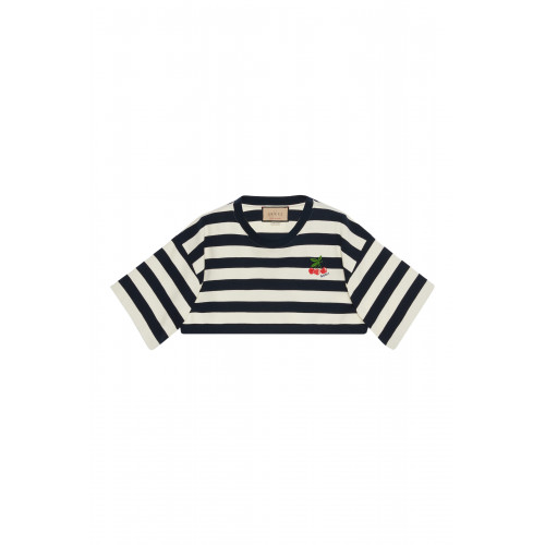 Gucci- Striped Cotton Cropped T-Shirt Navy/White