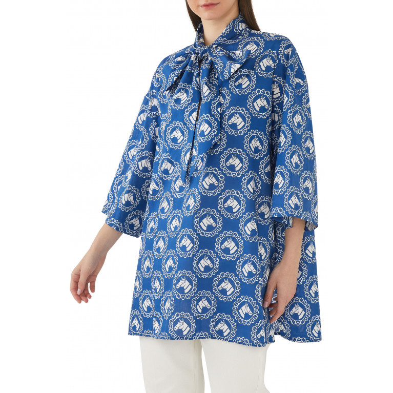 Gucci- Horse-Print Cotton Shirt Blue