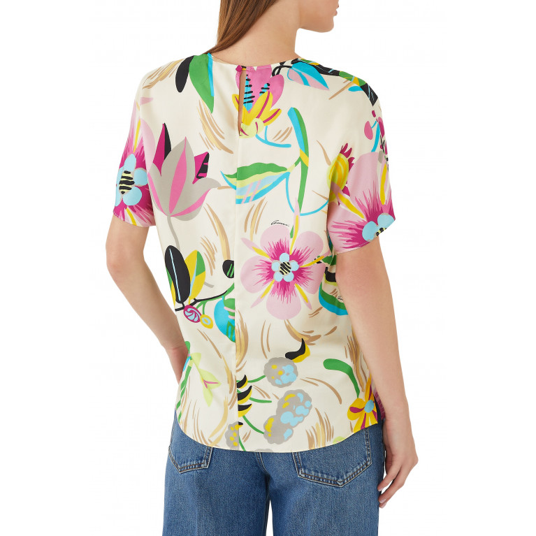 Gucci- Floral Silk T-Shirt Multicolor