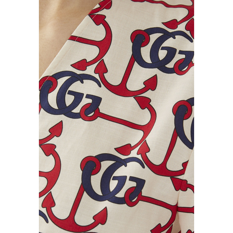 Gucci- Double G Anchor Print Cotton Top Ivory/Red