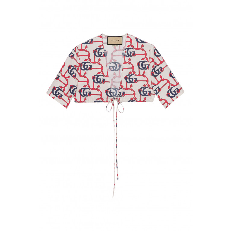 Gucci- Double G Anchor Print Cotton Top Ivory/Red