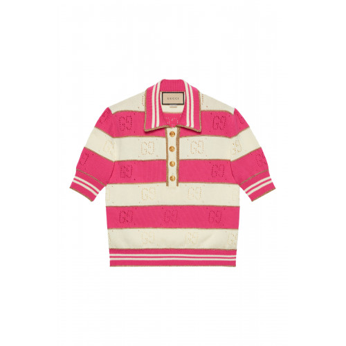 Gucci- Striped GG Cotton Polo Top Pink/White