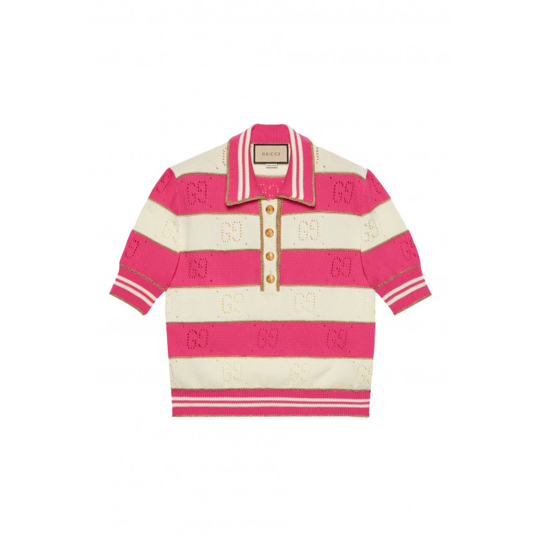 Gucci- Striped GG Cotton Polo Top Pink/White