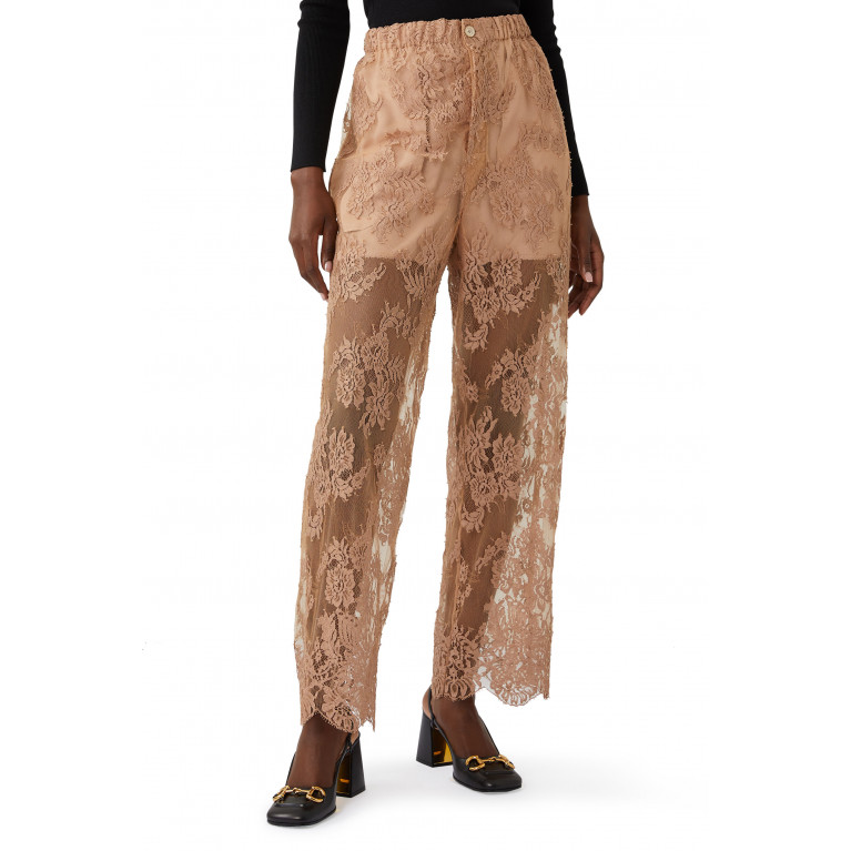 Gucci- Floral Cotton Lace Pants Brown