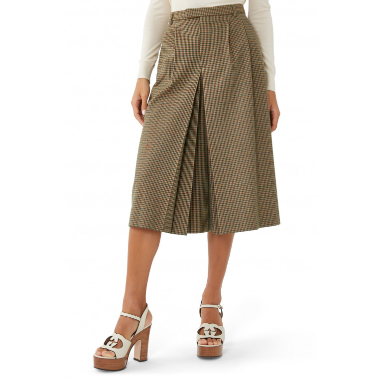 Gucci- Houndstooth Wool Trousers Brown