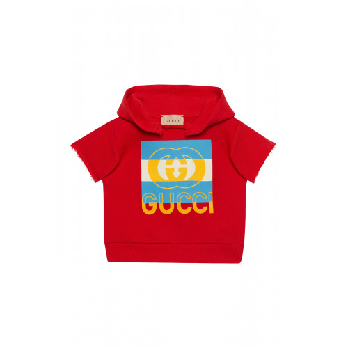 Gucci- Kids Cotton Hooded Short-Sleeved Sweatshirt Red