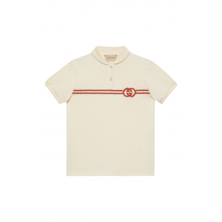 Gucci- Kids Interlocking G Polo Shirt White