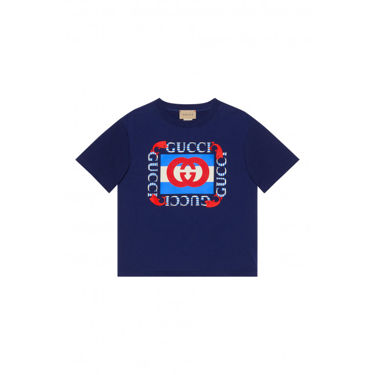 Gucci- Cosmogonie Logo Print T-Shirt Blue