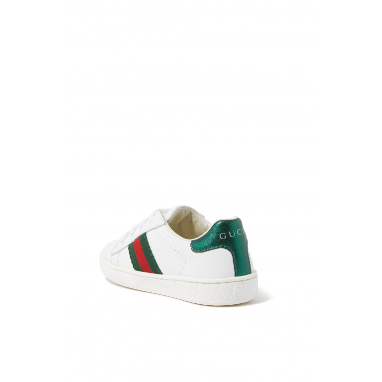 Gucci- Kids Toddler Leather Low-Top Sneaker With Web White