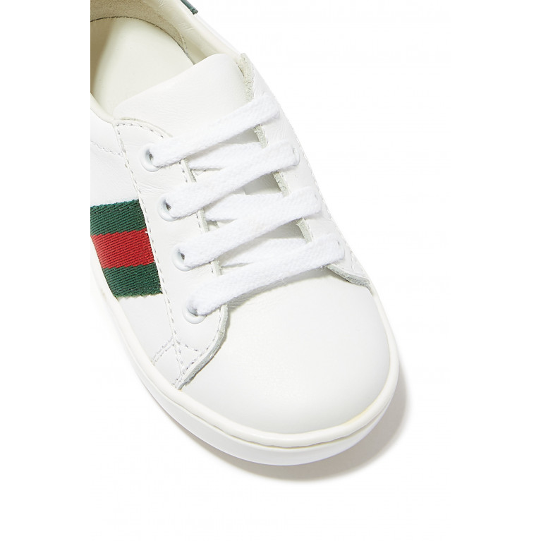 Gucci- Kids Toddler Leather Low-Top Sneaker With Web White