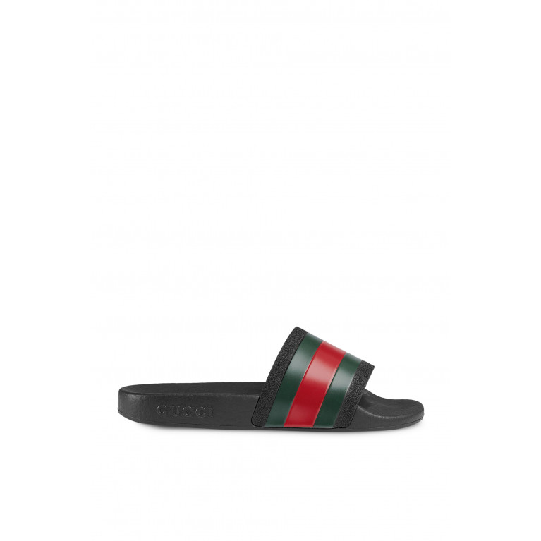 Gucci- Kids Rubber Slide Sandals with Web Black