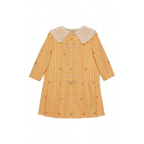 Gucci- Kids Square G Check Cotton Dress Yellow
