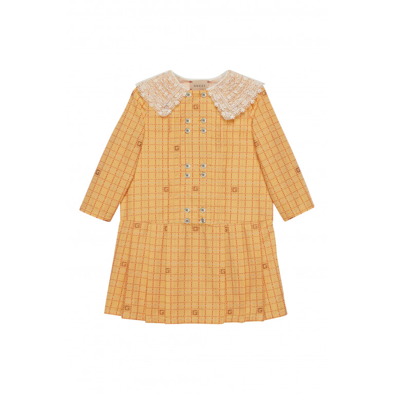 Gucci- Kids Square G Check Cotton Dress Yellow