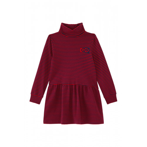 Gucci- Kids Striped GG Logo Dress Red