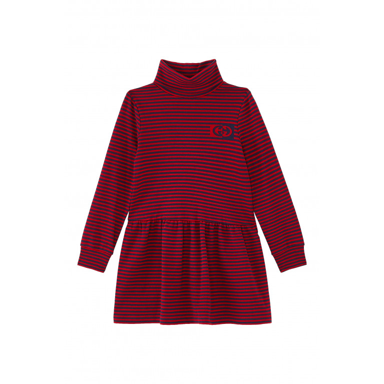 Gucci- Kids Striped GG Logo Dress Red