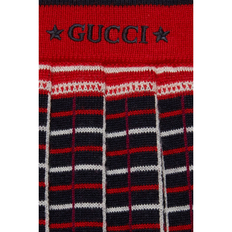 Gucci- Kids Tartan Embroidered Wool Skirt Red