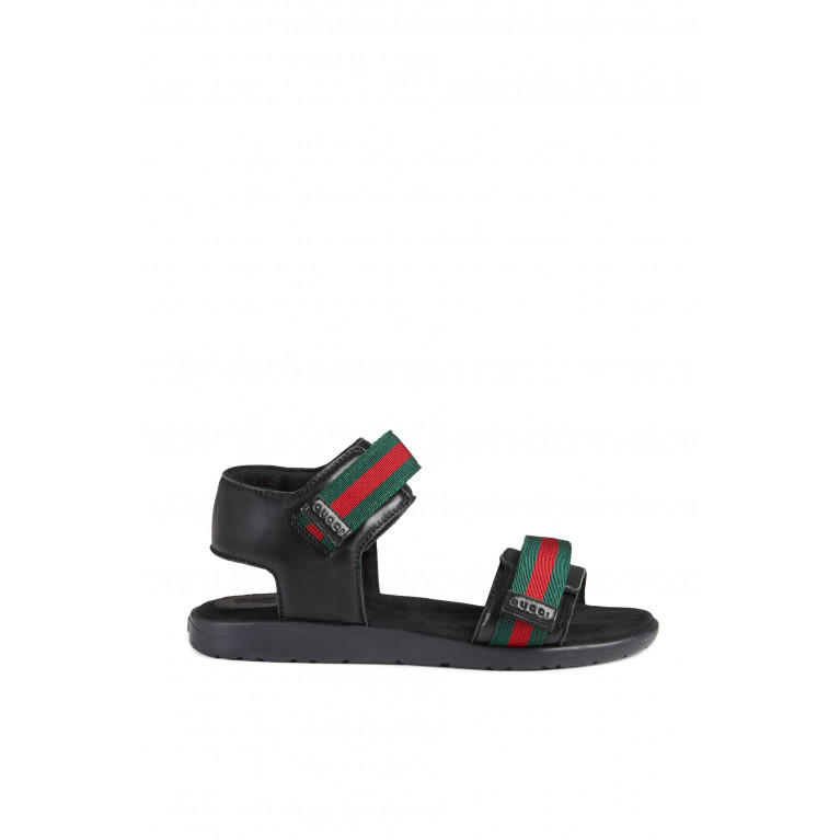 Gucci- Children's Leather Sandal With Web Black
