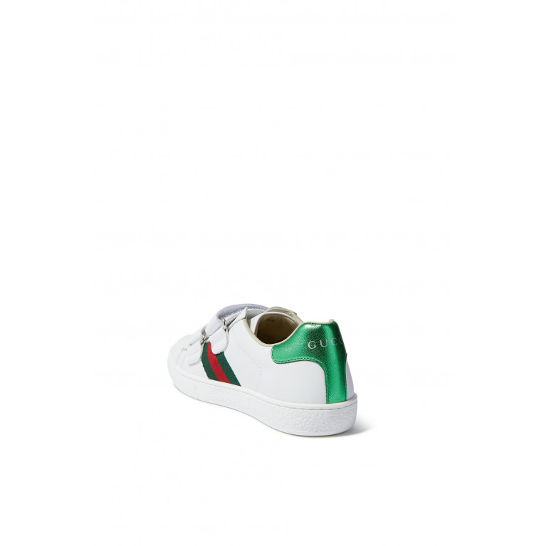 Gucci- Toddler Leather Sneaker With Web White