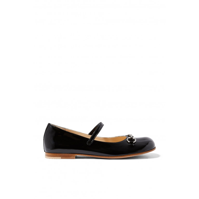 Gucci- Kids Patent Leather Ballet Flats With Horsebit Black