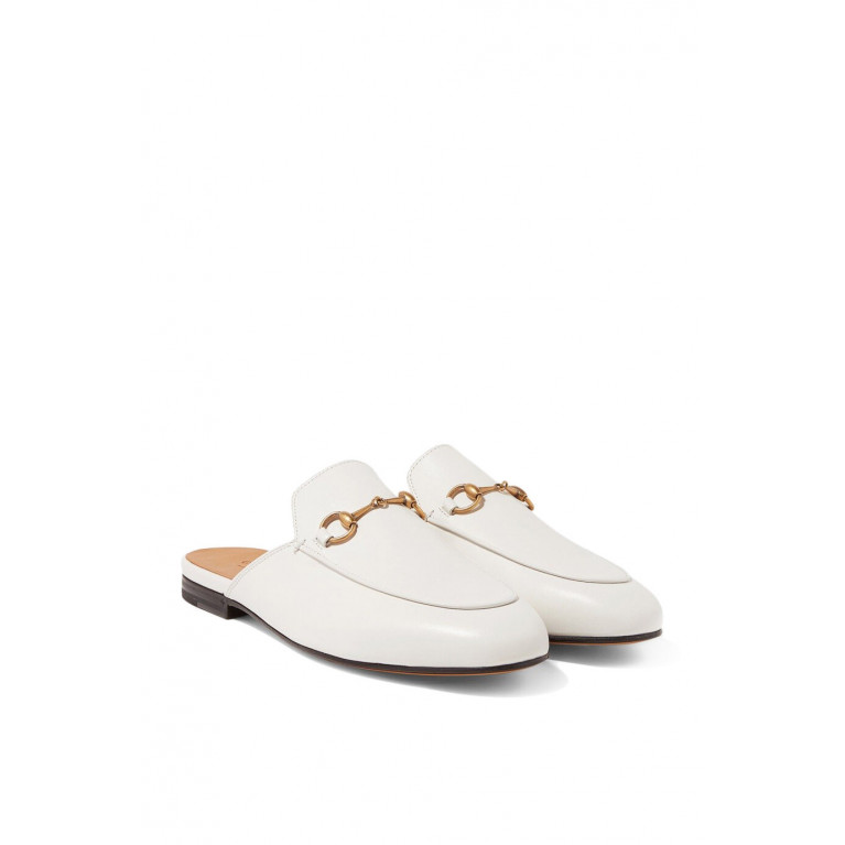 Gucci- Princetown Horsebit Leather Mules White