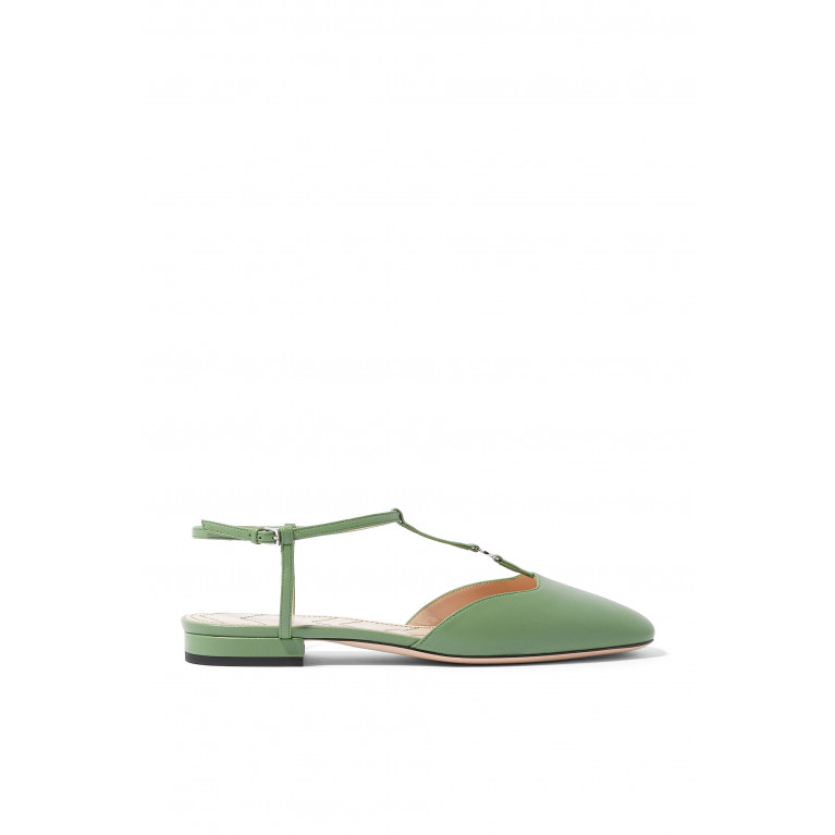 Gucci- Double G Leather Ballet Flats Green