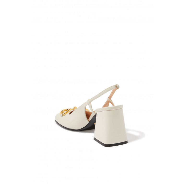 Gucci- Horsebit Slingback Leather Sandals White