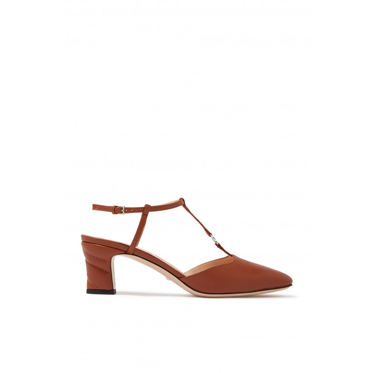 Gucci- Double G 55 Leather Slingback Pumps Brown